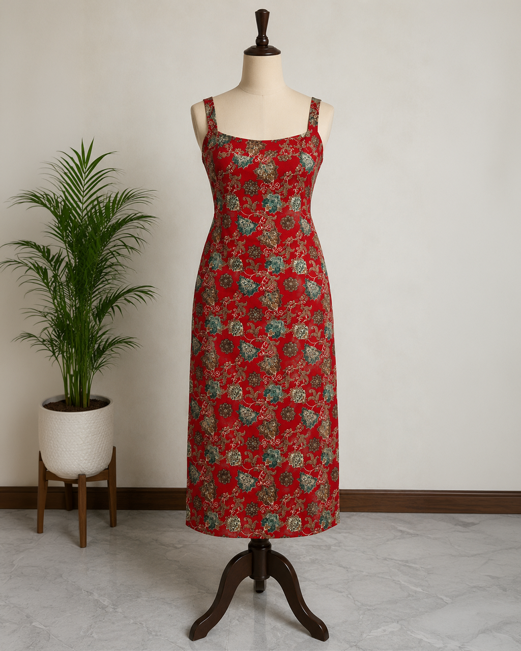 Royal Red Printed Straight Kurti
